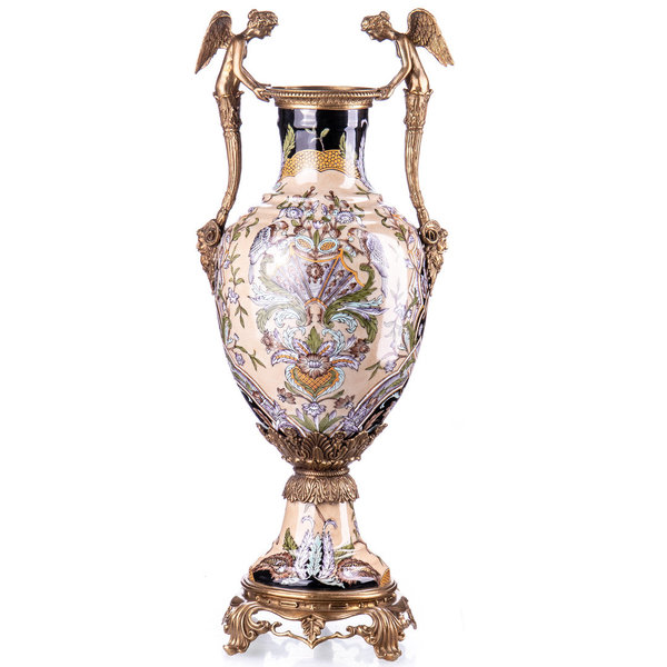 Vase mit Engeln~ Porzellan mit Bronze im Jugendstil ~ 55x23x16cm