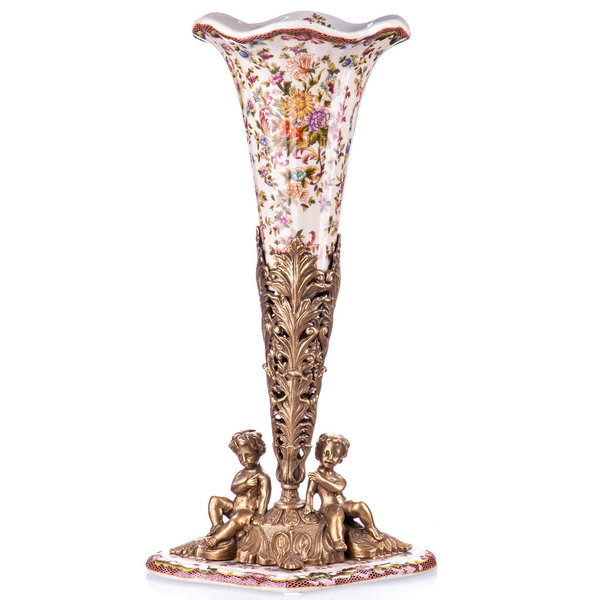 Vase mit Jungen ~ Porzellan mit Bronze im Jugendstil ~ 40x21x15cm