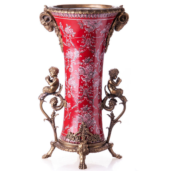 Vase ~ Porzellan mit Bronze im Jugendstil ~ 41x23x23cm