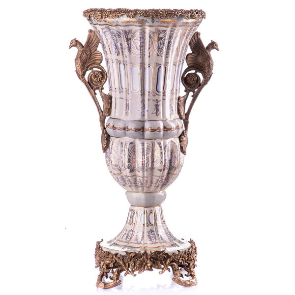 Vase ~ Porzellan mit Bronze im Jugendstil ~ 47x26x22cm