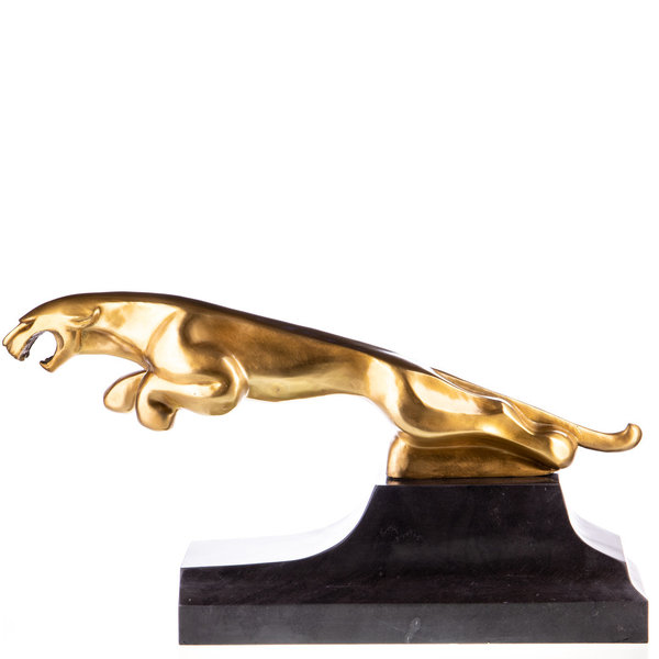 Polierte Art Deco Bronzefigur Springender Jaguar ~ 65x33x14cm
